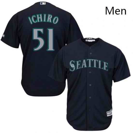 Mens Majestic Seattle Mariners 51 Ichiro Suzuki Replica Navy Blue Alternate 2 Cool Base MLB Jersey
